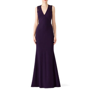 JS Collection Eggplant Ottoman Gown V-neckline Sleeveless Lace Maxi 10